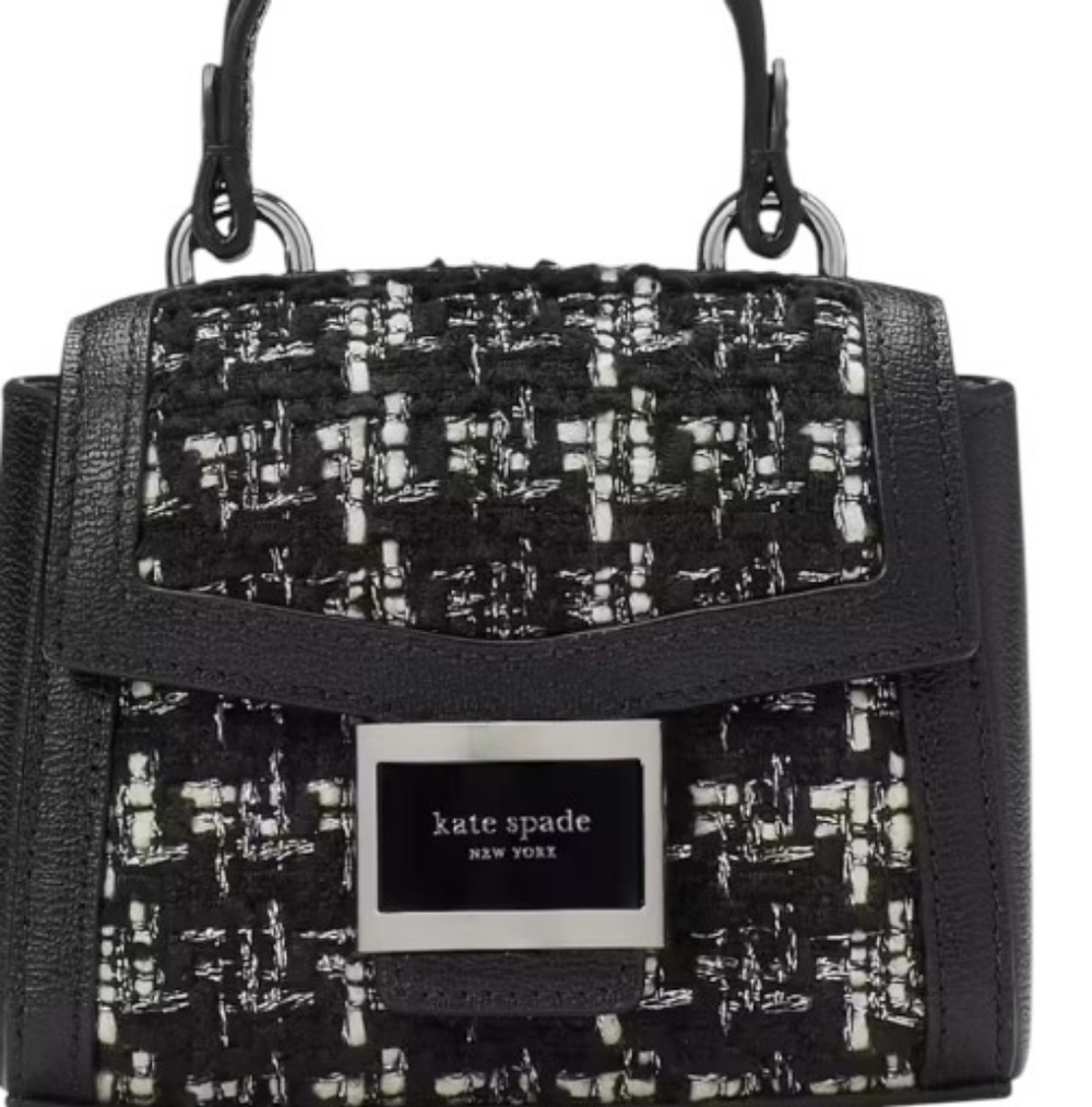 NEW Kate Spade ♠️ Katy Tweed BLACK WHITE Micro Crossbody bag purse - Picture 2 of 8